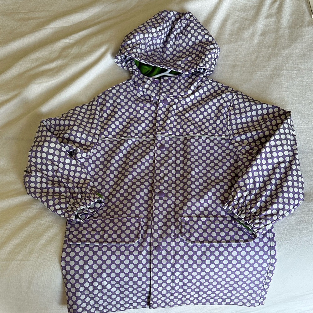 Lands End Girls Medium 5/6 Polka Dot Hooded Rain Jacket